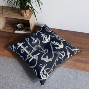 Nautical anchor pattern navy tufted floor pillow