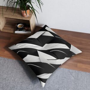 Stylish black and white geometric tufted floor pillow