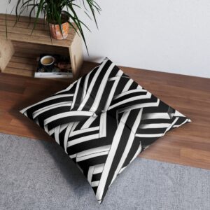 Bold black and white striped tufted floor pillow