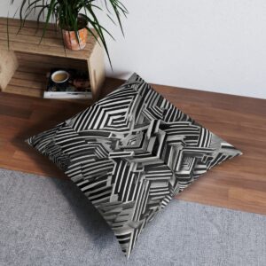 Artistic black and white geometric pattern tufted floor pillow