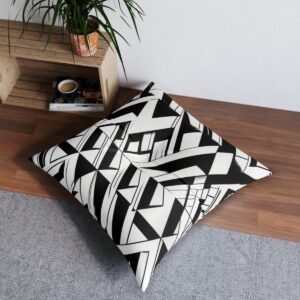 Modern artistry black and white geometric tufted floor pillow