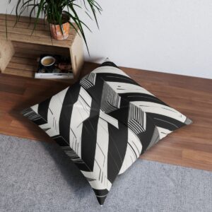 Abstract black and white pattern tufted floor pillow