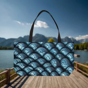 Blue weekender tote bag with a fish scale pattern design