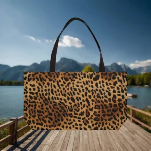 Weekender tote bag with classic leopard print in brown and black tones