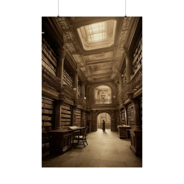 Grand historic library with high ceilings, ornate architecture, and rows of tall bookshelves