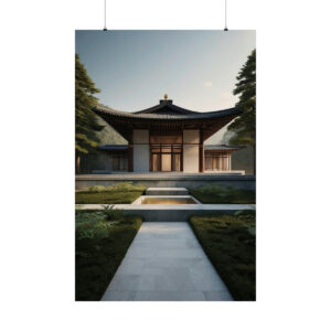 Traditional Asian temple with a serene garden pathway leading to the entrance