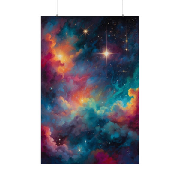 vibrant cosmic cloud design with stars and bright light in a colorful nebula