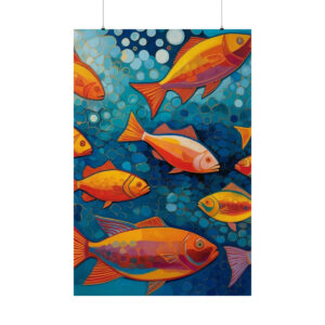 abstract colorful fish swimming underwater with bubble patterns poster