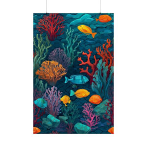 vibrant underwater coral reef scene with tropical fish poster