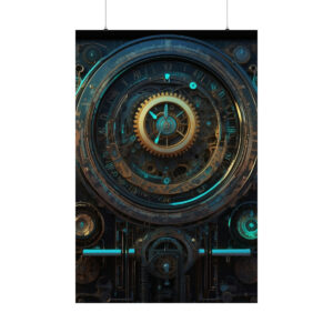 intricate clockwork time machine with gears and glowing accents poster