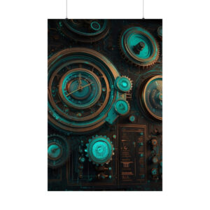 intricate steampunk gears and dials in time machine design poster