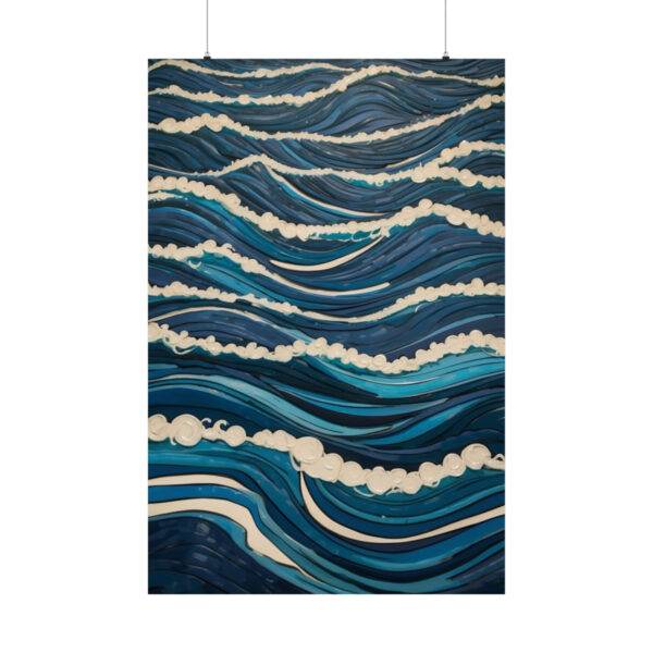 abstract ocean waves with white foam details poster