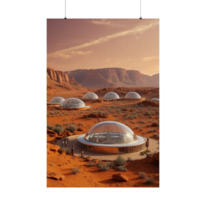 futuristic dome settlement on Mars desert landscape poster