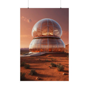 futuristic double glass dome structure on Mars poster