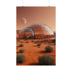 futuristic glass dome on Mars with desert landscape poster