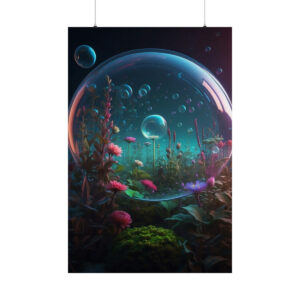 surreal garden with flowers inside large bubble poster