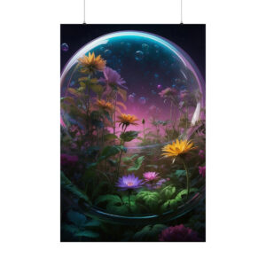 vibrant flowers inside a glass dome poster