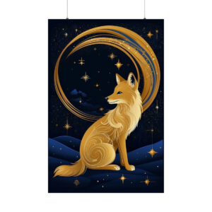 golden fox with stars and circular celestial design poster