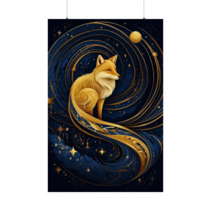 golden fox with swirling celestial tail poster