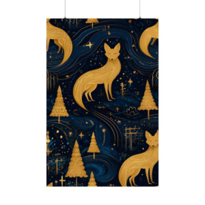 golden foxes with trees and stars poster