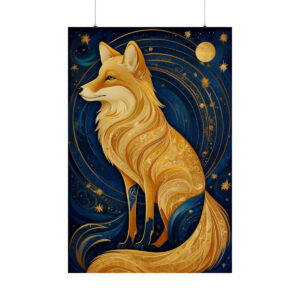 golden fox with celestial background poster