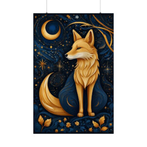 mystical fox under moon and stars poster