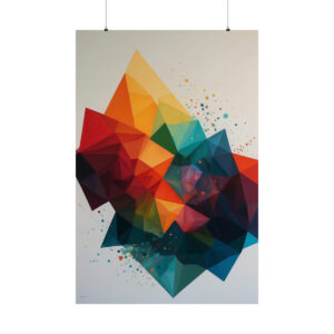 abstract geometric shapes in vibrant colors including red, orange, green, and blue