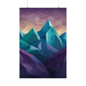 abstract geometric mountain landscape with green, blue, and purple tones