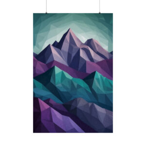 abstract geometric mountain landscape with vibrant green and purple tones