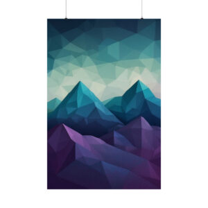 abstract geometric mountain landscape with cool green and purple tones