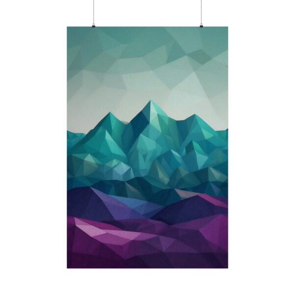 abstract geometric mountain landscape with shades of green and purple