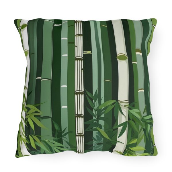 outdoor pillow featuring tall green bamboo stalks with leaves