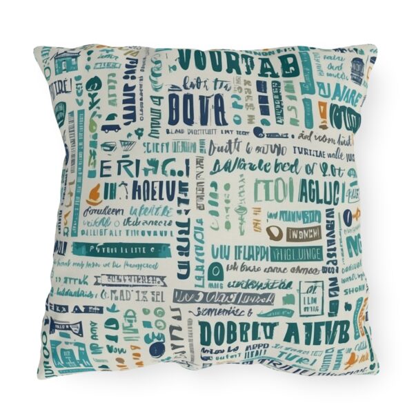 Outdoor pillow with colorful travel quotes and typography design