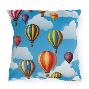 Outdoor pillow with colorful hot air balloons design