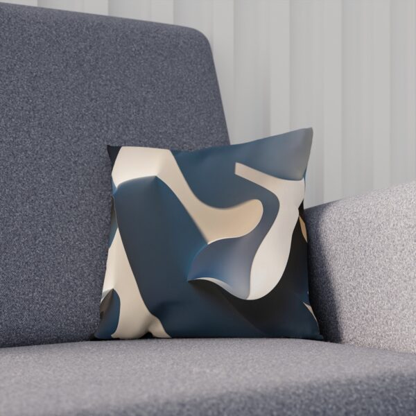 Modern cushion with flowing shadow design in blue and beige on chair