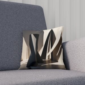 Abstract cushion with 3D shadow effect in neutral tones on chair