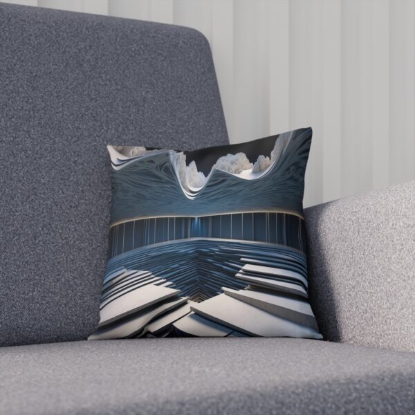 Abstract cushion with a dimensional ripple effect on a gray chair