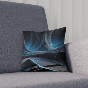 Cushion with abstract dimensional rift design on gray chair