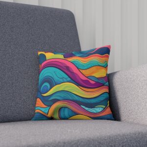 Colorful psychedelic wave pattern cushion on gray chair