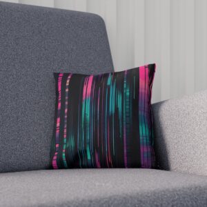 Cushion with vibrant digital streaks on a gray chair