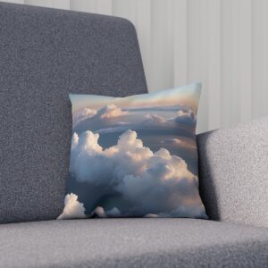 Cloud-print cushion on a modern gray armchair