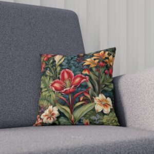 Cushion with lush tropical flowers and foliage print