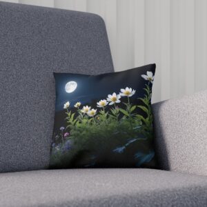 Cushion with daisies under moonlight against a night sky