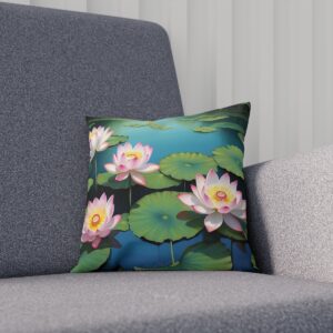 erene cushion with blooming lotus flowers on blue water