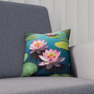 Decorative cushion with pink lotus flowers on water