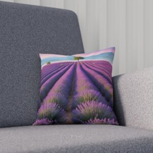 Cushion with vibrant lavender field and pastel sky