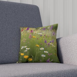 Cushion adorned with a diverse wildflower meadow design