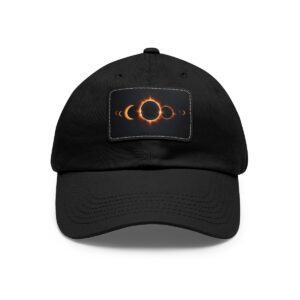 Dad Hat with stitched patch featuring a sequence of solar eclipses with glowing rings.