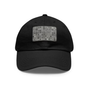 Dad Hat with rectangular patch featuring a mosaic tile design in various shades of gray