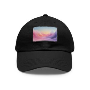 Dad Hat with stitched patch featuring a pastel-colored abstract wave design.